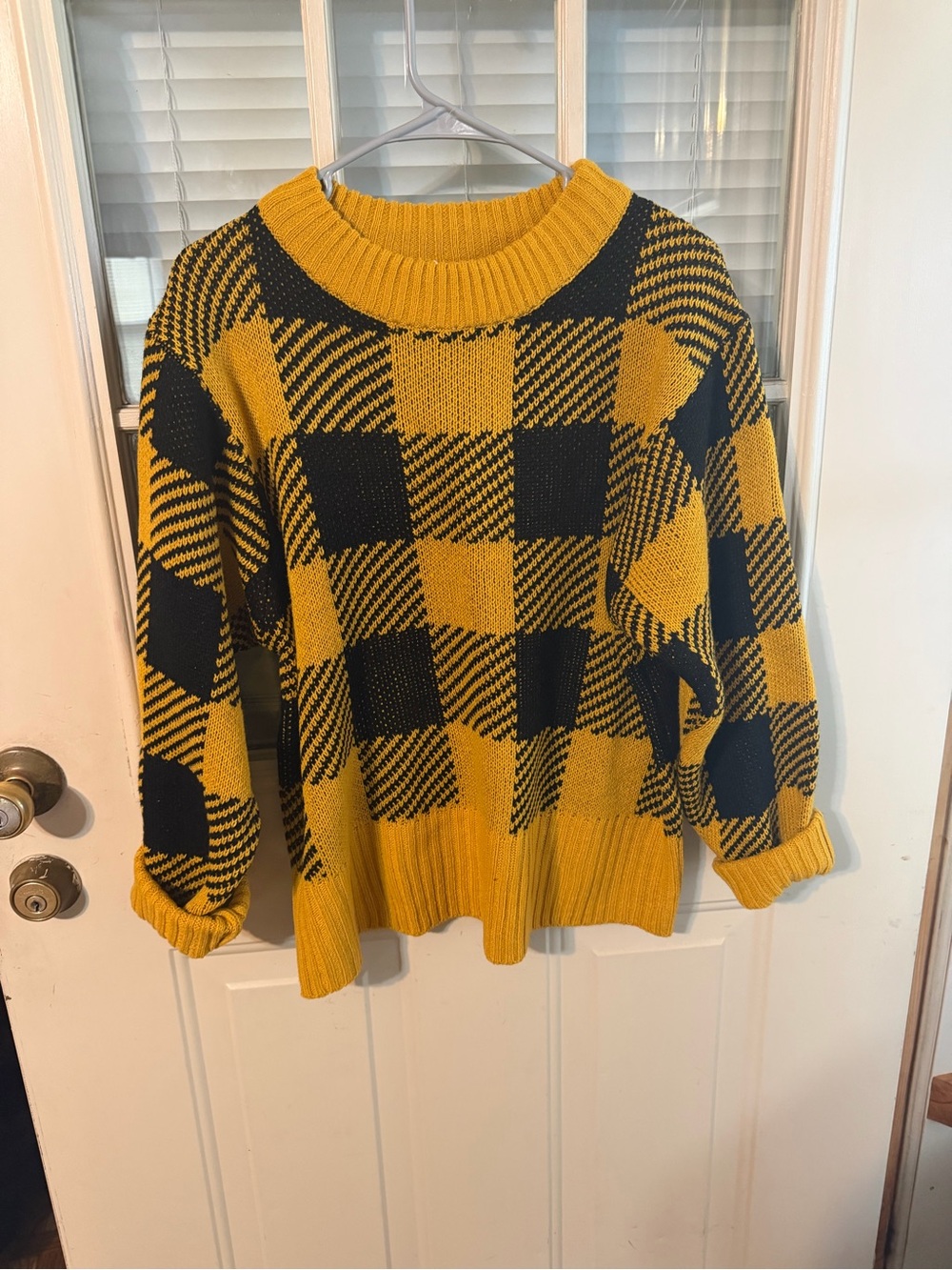 Caren Sport Yellow and Black Plaid Crewneck Sweater